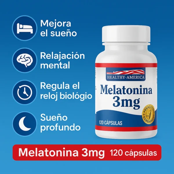 Melatonina 3 mg Healthy America – 120 tabletas/cápsulas blandas (HA)