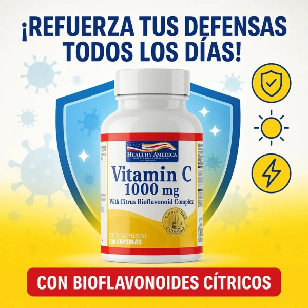 Vitamina C 1000 mg + Bioflavonoides Healthy America – 100 cápsulas