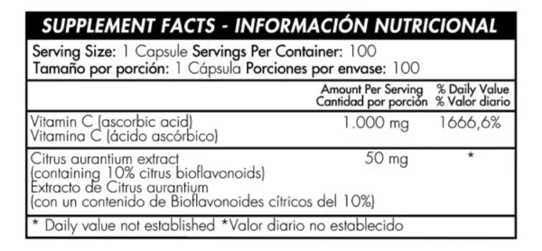 Vitamina C 1000 mg + Bioflavonoides Healthy America – 100 cápsulas