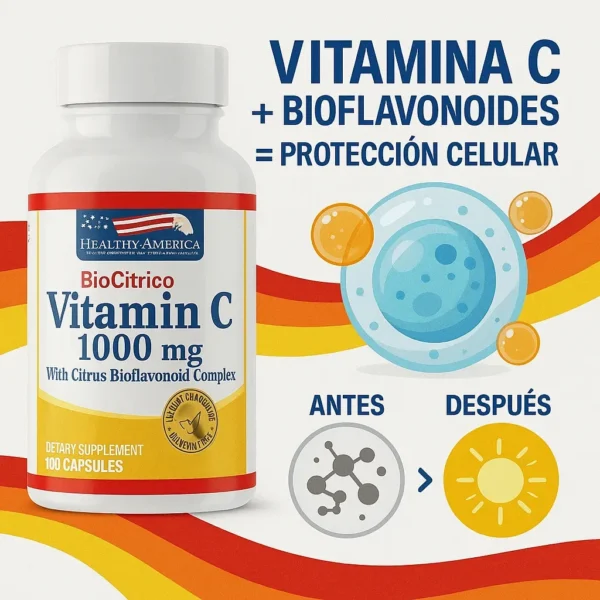 Vitamina C 1000 mg + Bioflavonoides Healthy America – 100 cápsulas