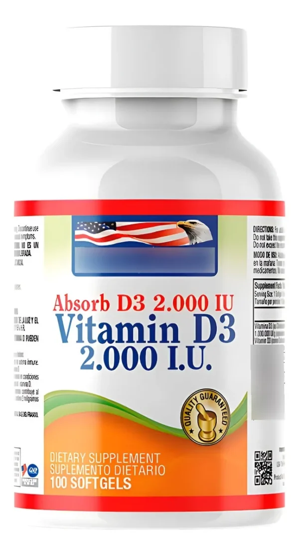 Vitamina D3 2000 IU Healthy America – 100 softgels